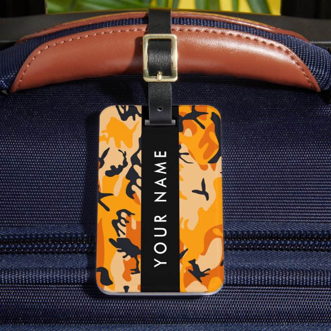 Etiqueta Para Maletas Camuflaje naranja Su nombre Personaliza (Anverso In situ 2)