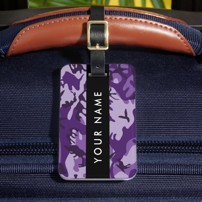 Etiqueta Para Maletas Camuflaje púrpura Tu nombre Personaliza (Anverso In situ 2)
