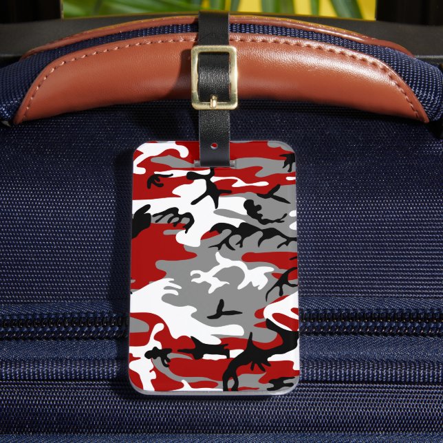 Etiqueta Para Maletas Camuflaje rojo y gris, ejército (Anverso In situ 2)