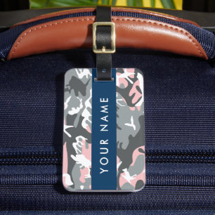 Etiqueta Para Maletas Camuflaje rosa y gris Personaliza tu nombre