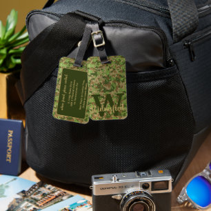 Etiqueta Para Maletas Camuflaje verde marrón Purpurina Camo Monograma No