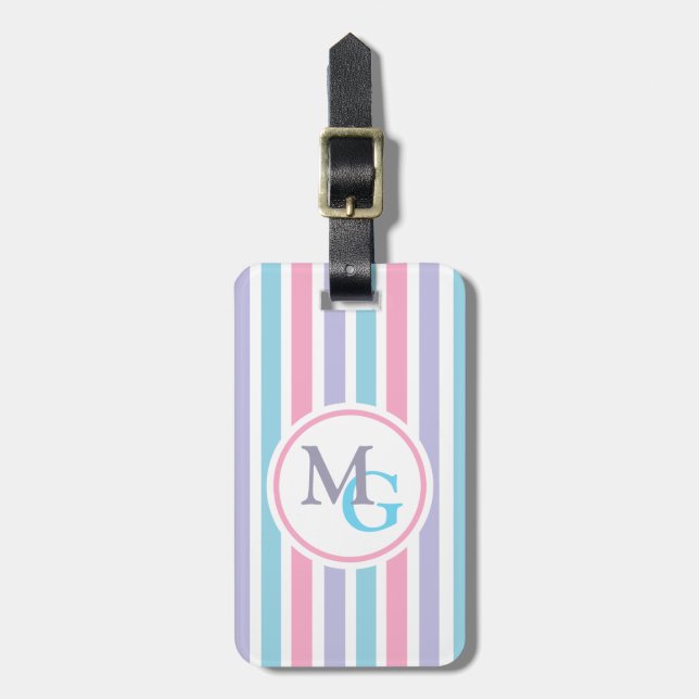 Etiqueta Para Maletas Candy Striped Monogrammed (Frente Vertical)