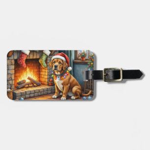 Etiqueta Para Maletas Cane Corso Chimenea con Luces de Navidad