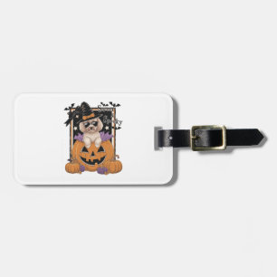 Etiqueta Para Maletas Caniche y Calabaza Dulces y Espeluznantes