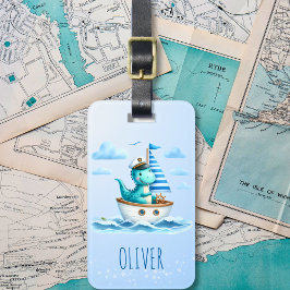 Etiqueta Para Maletas Capitán Náutico Dinosaurio Lindo Azul