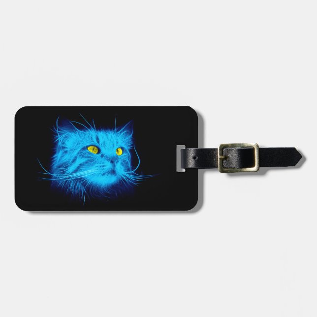 Etiqueta Para Maletas Cara de gato azul (Frente Horizontal)