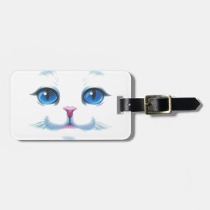 Etiqueta Para Maletas Cara de gato blanco lindo ojos azules