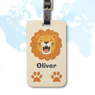 Etiqueta Para Maletas Cara de León Rugiente Feliz – Animal de Safari Lin