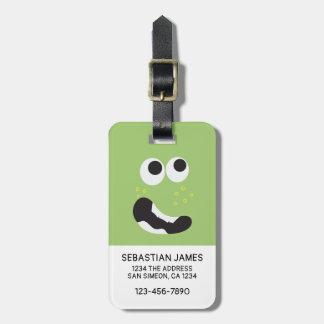 Etiqueta Para Maletas Cara divertida verde personalizada