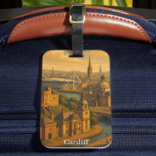 Etiqueta Para Maletas Cardiff Wales Reino Unido Arte retro