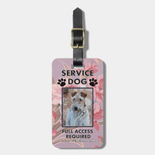 Etiqueta Para Maletas Carnet con foto rosado del perro del servicio