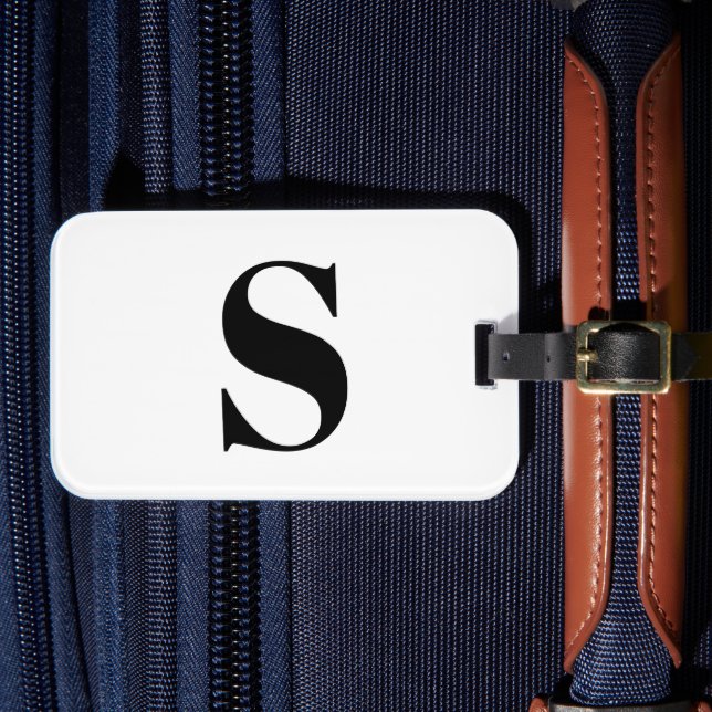 Etiqueta Para Maletas Carta inicial de personalizado blanco negro monogr (Anverso In Situ 4)