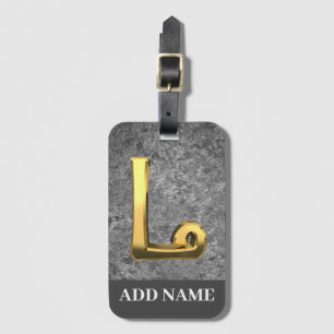 Etiqueta Para Maletas Carta monográfica L Gris y Oro personalizada