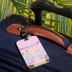 Etiqueta Para Maletas Cartel de viaje de Bangkok Tailandia rosa pastel a