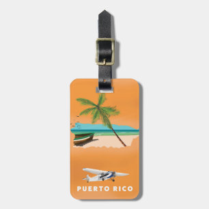 Etiqueta Para Maletas Cartel de viaje de mapa ilustrado de Puerto Rico.