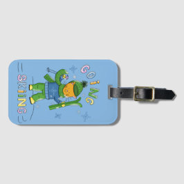 Etiqueta Para Maletas Cartoon Cat Going Skiing Kid Blue Luggage Tag