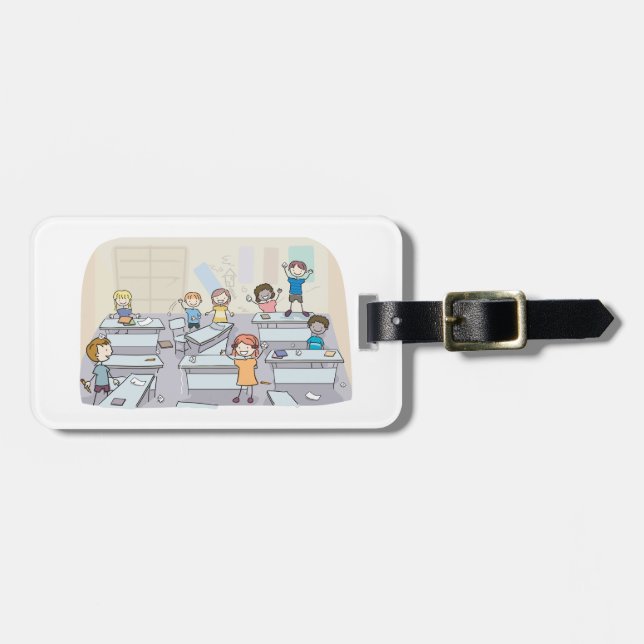 Etiqueta Para Maletas Cartoon Classroom Chaos With Wild Students (Frente Horizontal)