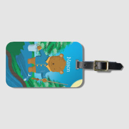 Etiqueta Para Maletas Cartoon Fishing Brown Bear Kid Luggage Tag