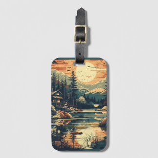 Etiqueta Para Maletas Casa de montaña Escandinavia Retro Art