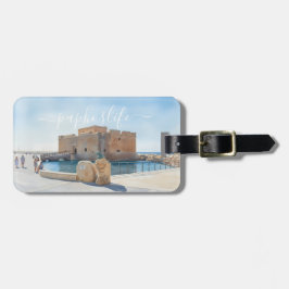 Etiqueta Para Maletas Castillo de Pafos y estatua estilo acuarela