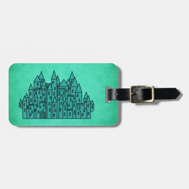 Etiqueta Para Maletas Castillo verde verde azulado (Frente Horizontal)