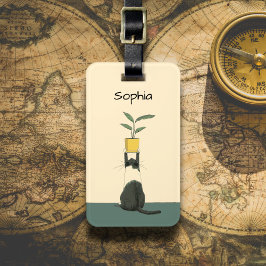 Etiqueta Para Maletas Cat with Plant