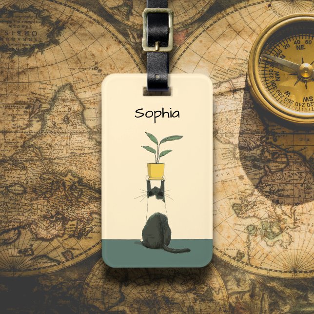 Etiqueta Para Maletas Cat with Plant (Subido por el creador)