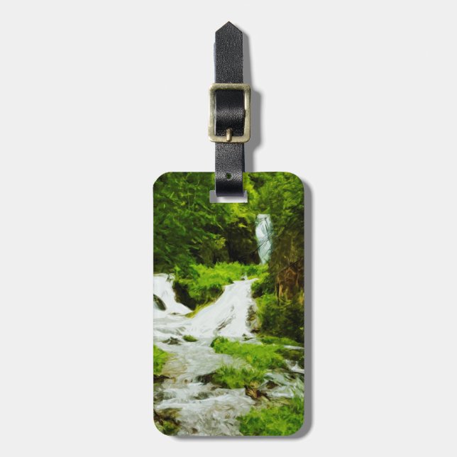 Etiqueta Para Maletas Catarata de Woodland en verano Resumen (Frente Vertical)