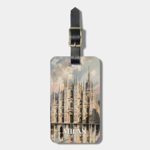 Etiqueta Para Maletas Catedral de Acuarela Vintage Milan Italia Duomo