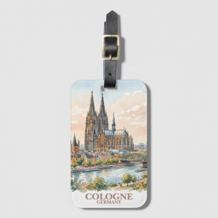 Etiqueta Para Maletas Catedral de la ciudad de Colonia Alemania Acuarela