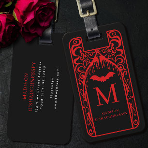 Etiqueta Para Maletas Catedral gótica Monograma Red Black Vampire