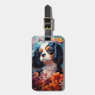 Etiqueta Para Maletas Cavalier King Charles Spaniel en flores
