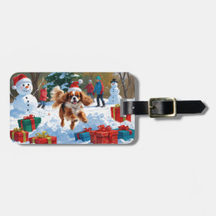 Etiqueta Para Maletas Cavalier King Charles Spaniel Nieve con Navidad 