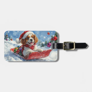 Etiqueta Para Maletas Cavalier King Charles Spaniel Trineo de Navidad