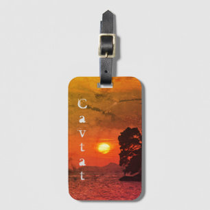 Etiqueta Para Maletas Cavtat, vista de Croacia del café filtro Sunset 19