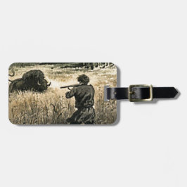 Etiqueta Para Maletas Caza de búfalos Ilustracion del líder occidental