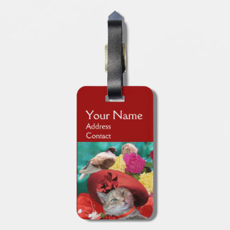 ETIQUETA PARA MALETAS CELEBRITY CAT PRINCESS TATUS CON GORRA ROJO Y DOVE