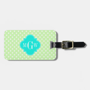 Etiqueta Para Maletas Celery Polka Dot Aqua Quatrefoil 3 Monograma