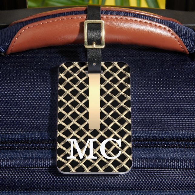 Etiqueta Para Maletas Cepillo marrón simple Metalizado monogramado (Anverso In situ 2)