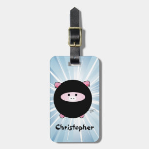 Etiqueta Para Maletas Cerdo personalizado de Ninja en azul
