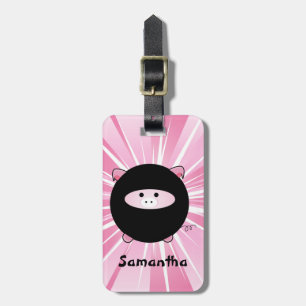 Etiqueta Para Maletas Cerdo personalizado de Ninja en rosa
