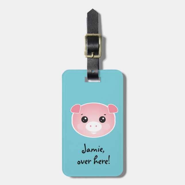 Etiqueta Para Maletas Cerdo personalizado personalizado | Por aquí (Frente Vertical)