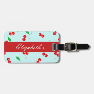 Etiqueta Para Maletas Cerezas rosadas frescas en un fondo de la menta