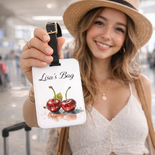 Etiqueta Para Maletas Cerezas Sweetheart en Acuarela, personalizado