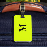 Etiqueta Para Maletas Chartreuse fluorescente Monograma color neón amari<br><div class="desc">Monogramado inicial y también detalles personales como nombre,  dirección,  número de teléfono y correo electrónico,  todo lo cual puedes editar. Diseñado con un bonito fondo de color amarillo neón sólido,  se puede cambiar el color si se desea. Idea de regalo de viaje para Guay.</div>