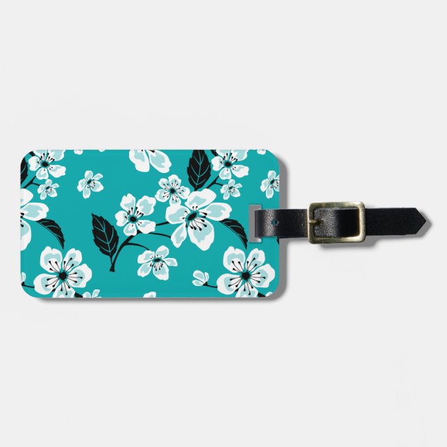ETIQUETA PARA MALETAS CHERRY BLOSSOM - SAKURA (TEAL) (Frente Horizontal)