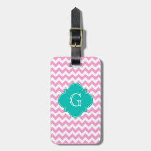 Etiqueta Para Maletas Chevron blanco rosado Zigzag Verde azulado Quatref