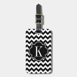 Etiqueta Para Maletas Chevron blanco y negro con el monograma negro