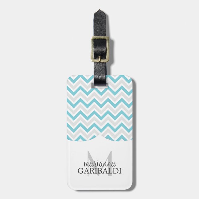Etiqueta Para Maletas Chevron Blue y Modern Personalizado (Frente Vertical)