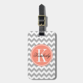 Etiqueta Para Maletas Chevron gris con el monograma coralino